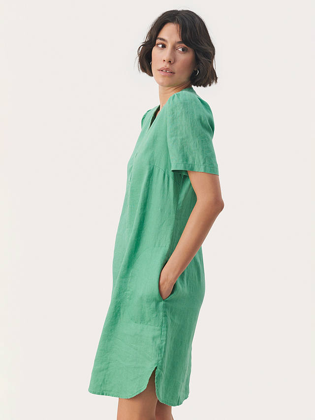 Part Two Aminase Linen Short Sleeve Pocket Dress, Green Spruce