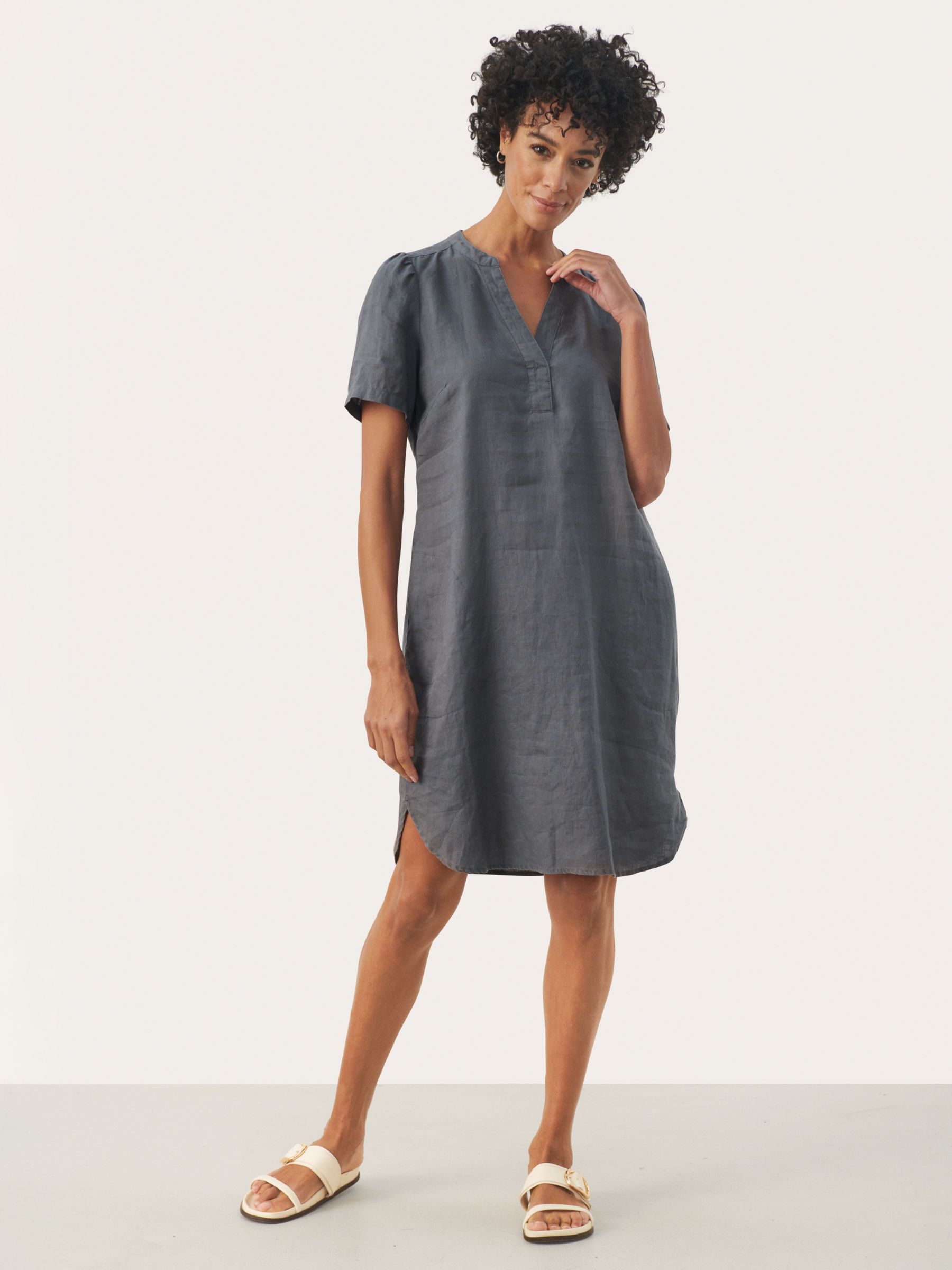 Part Two Aminase Linen Short Sleeve Pocket Dress, Turbulence, 8