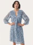 Part Two Elka Floral Chiffon 3/4 Sleeve Dress, Faded Denim