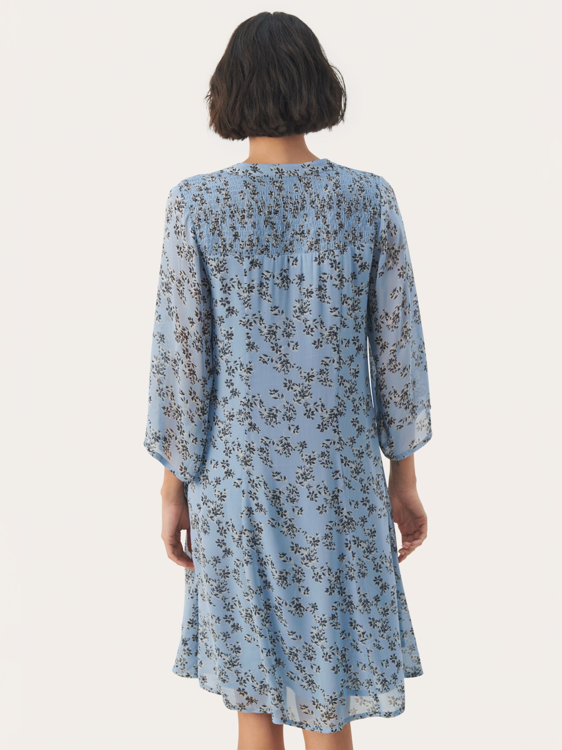 Buy Part Two Elka Floral Chiffon 3/4 Sleeve Dress, Faded Denim Online at johnlewis.com