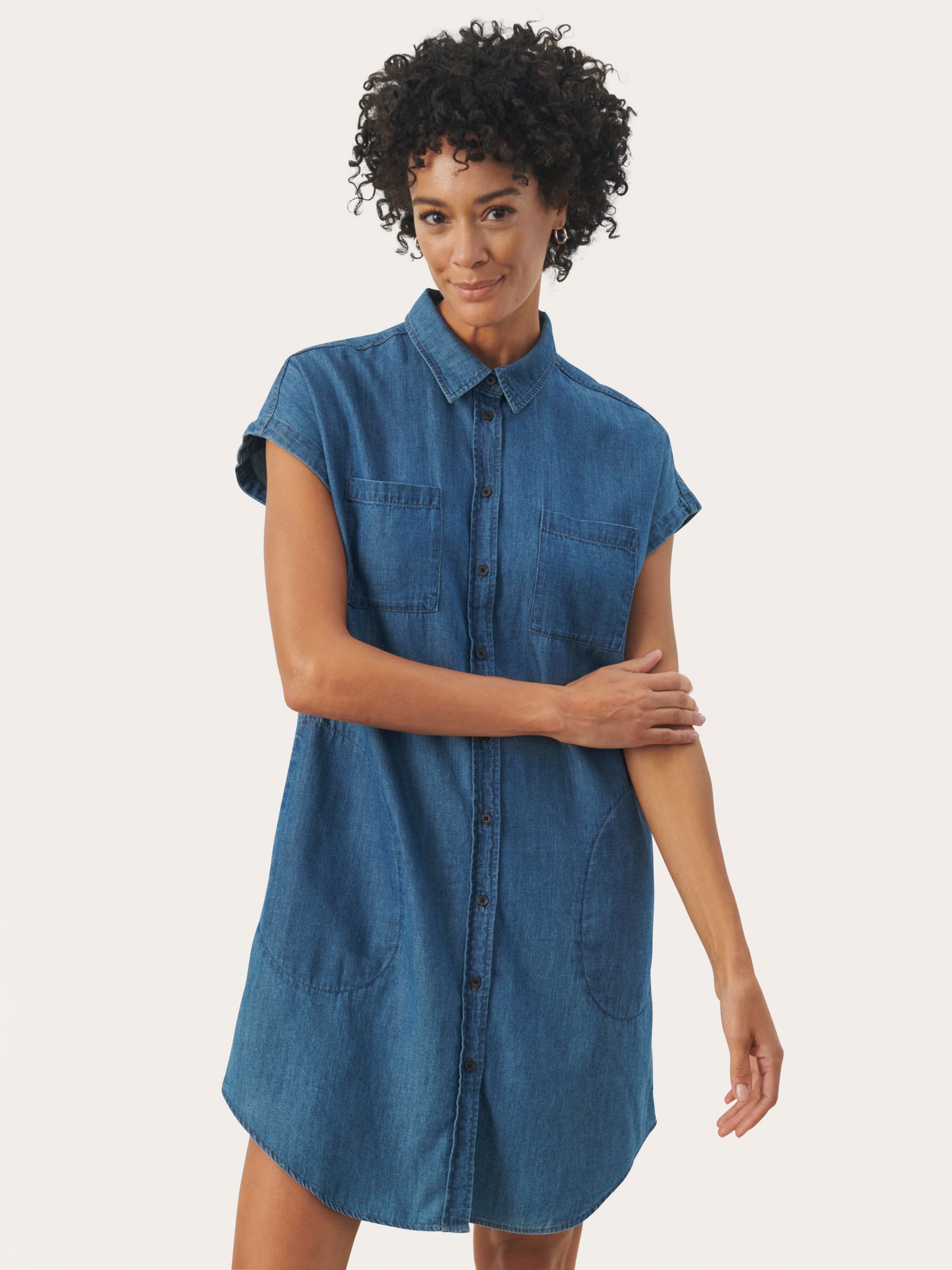 Part Two Ellena Short Sleeve Denim Shirt Dress, Medium Blue Denim, 8