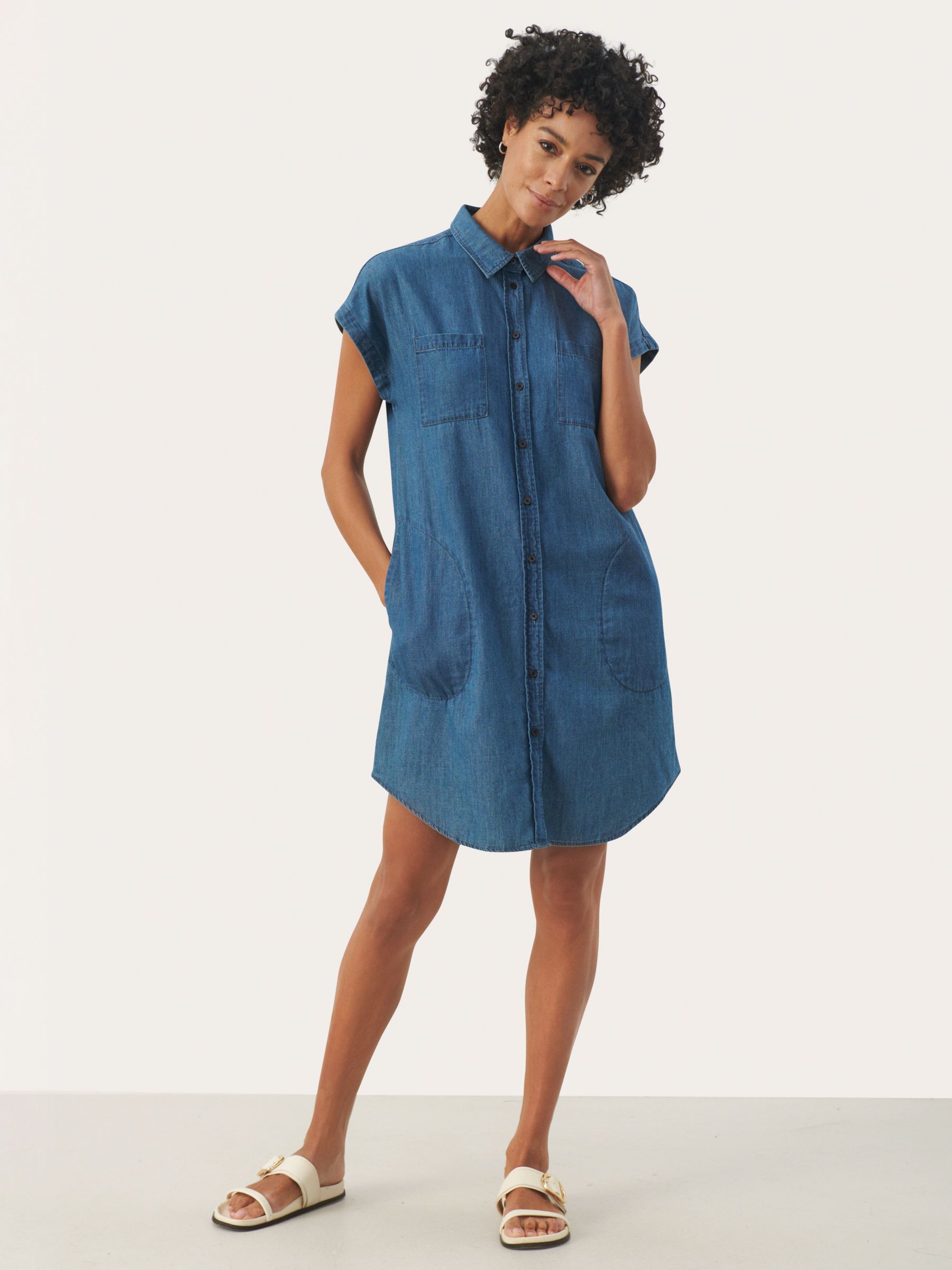 Buy Part Two Ellena Short Sleeve Denim Shirt Dress, Medium Blue Denim Online at johnlewis.com