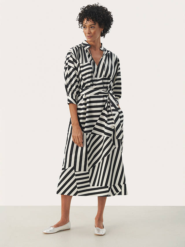 Part Two Ena Patchwork Stripe Midi Dress, Dark Navy/Ivory