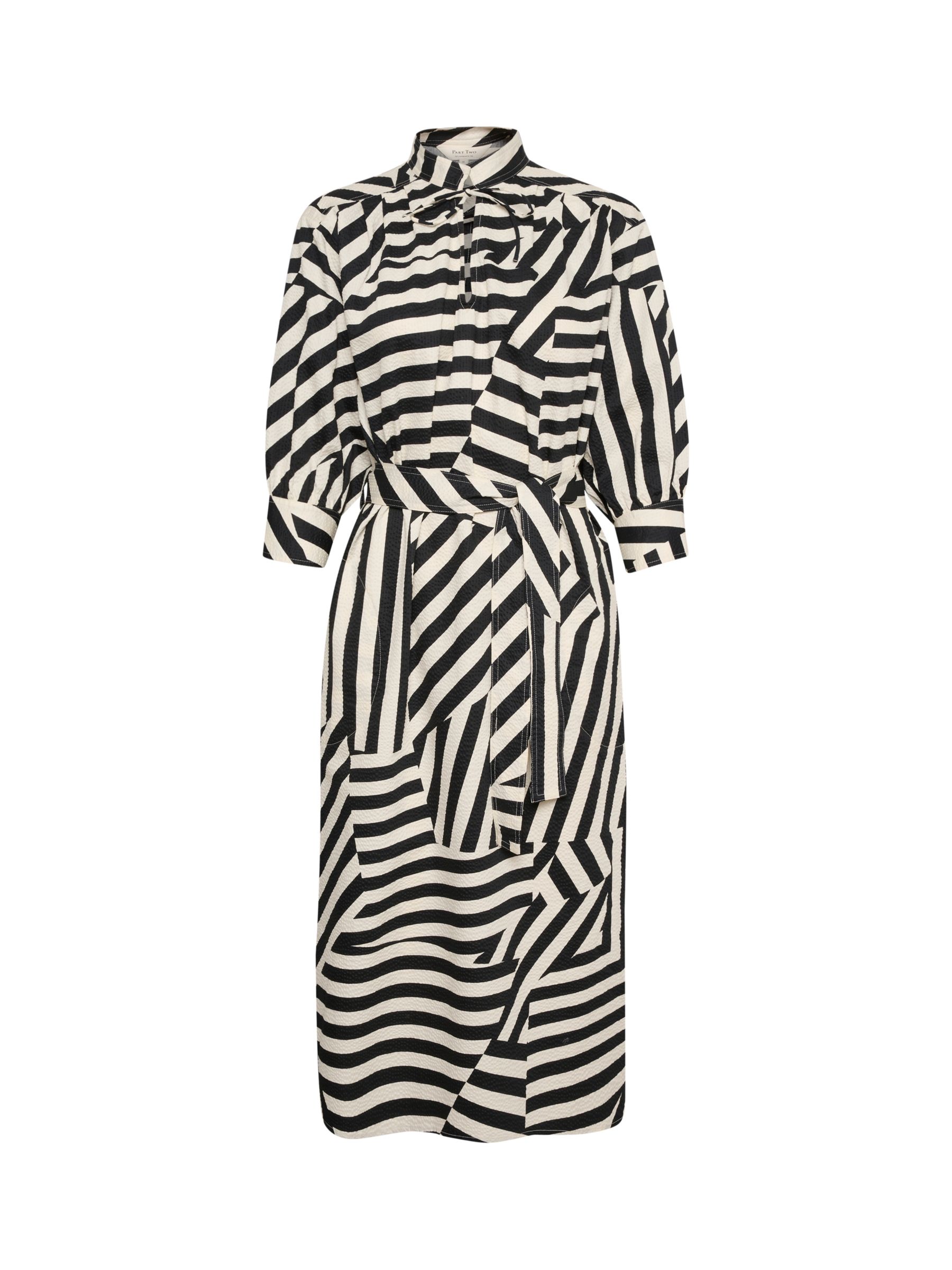 Part Two Ena Patchwork Stripe Midi Dress, Dark Navy/Ivory, 8