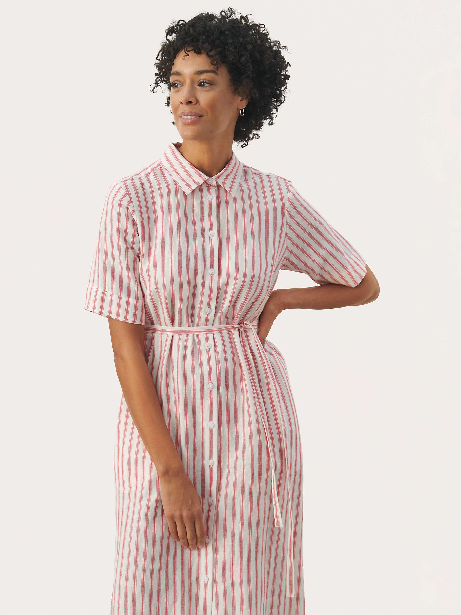 Buy Part Two Emmalou Linen Short Sleeve Shirt Dress, Claret Red Stripe Online at johnlewis.com