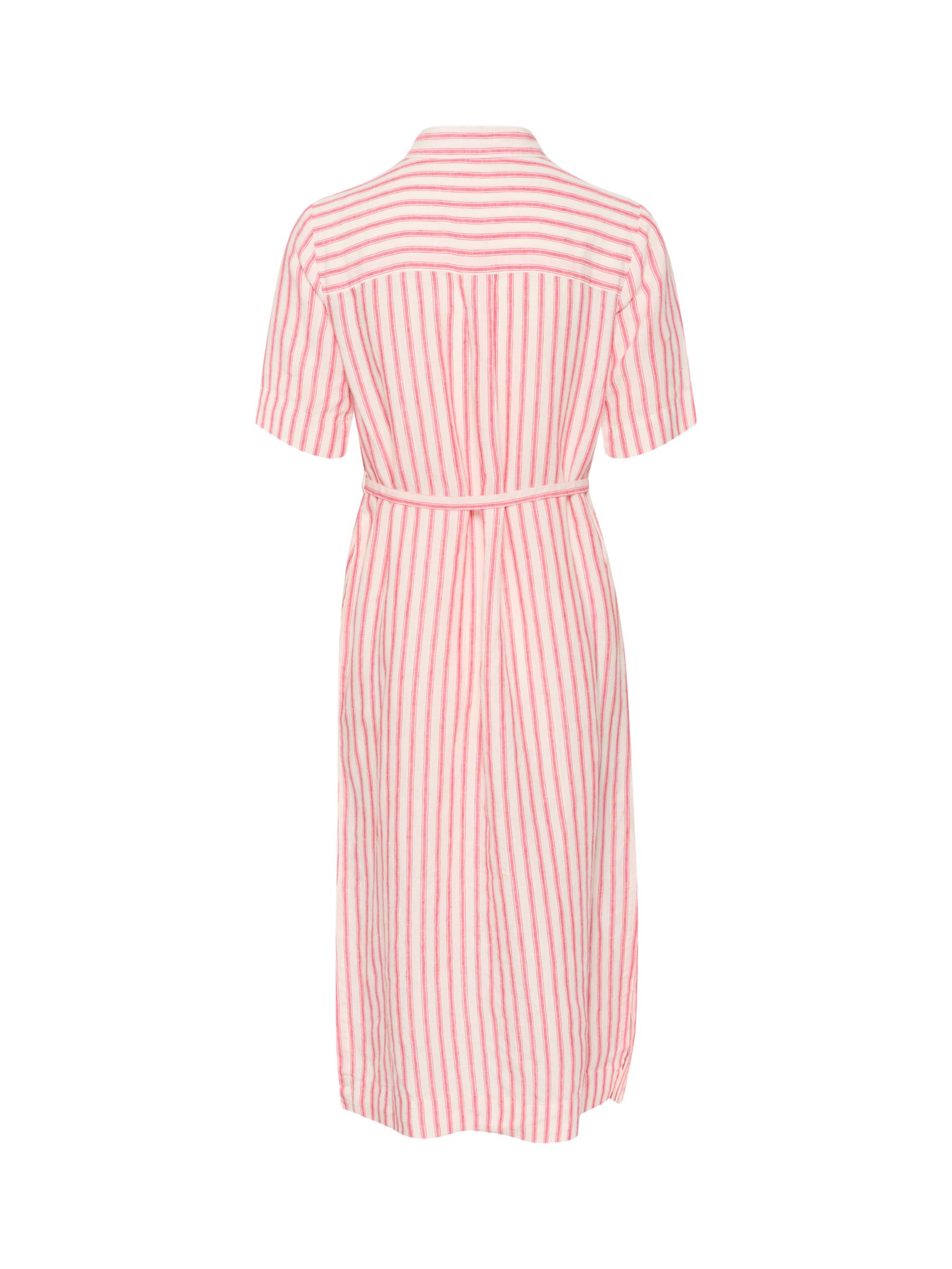 Part Two Emmalou Linen Short Sleeve Shirt Dress, Claret Red Stripe, 8