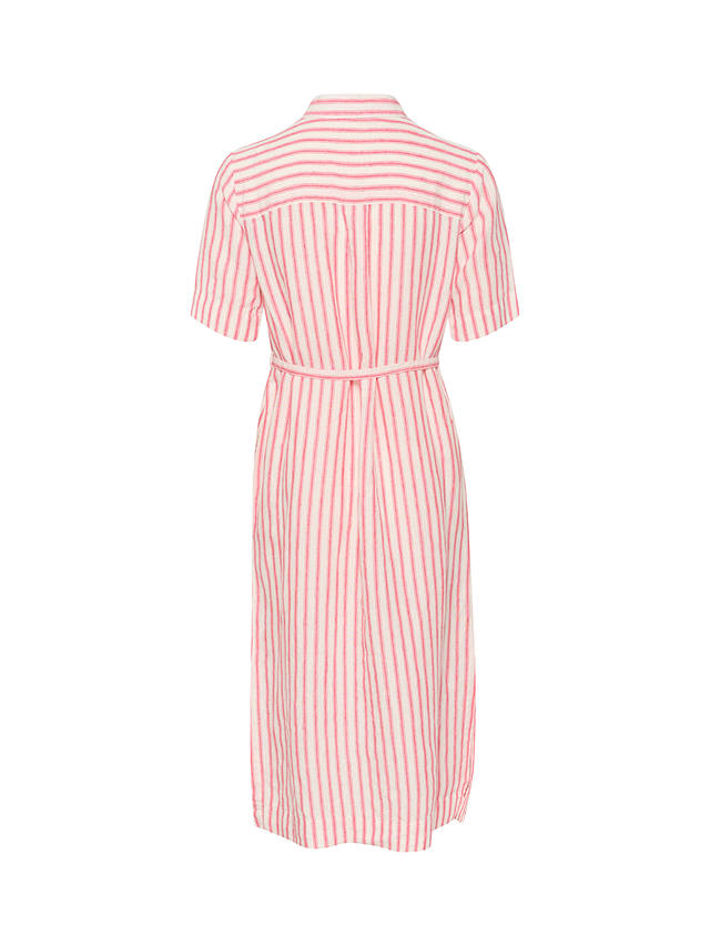 Part Two Emmalou Linen Short Sleeve Shirt Dress, Claret Red Stripe