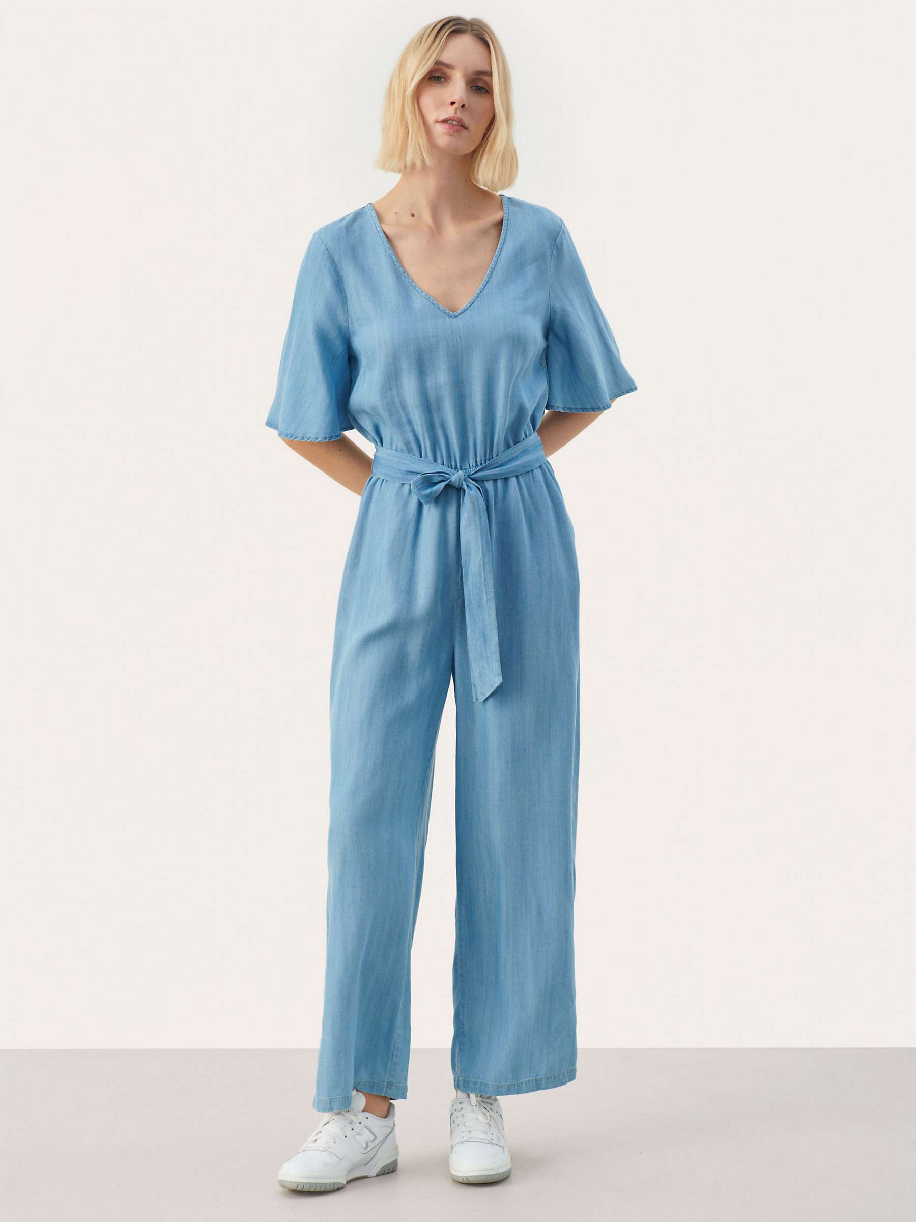 Buy Part Two Adrienne Half Sleeve Belted Jumpsuit, Medium Blue Online at johnlewis.com