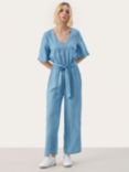 Part Two Adrienne Half Sleeve Belted Jumpsuit, Medium Blue