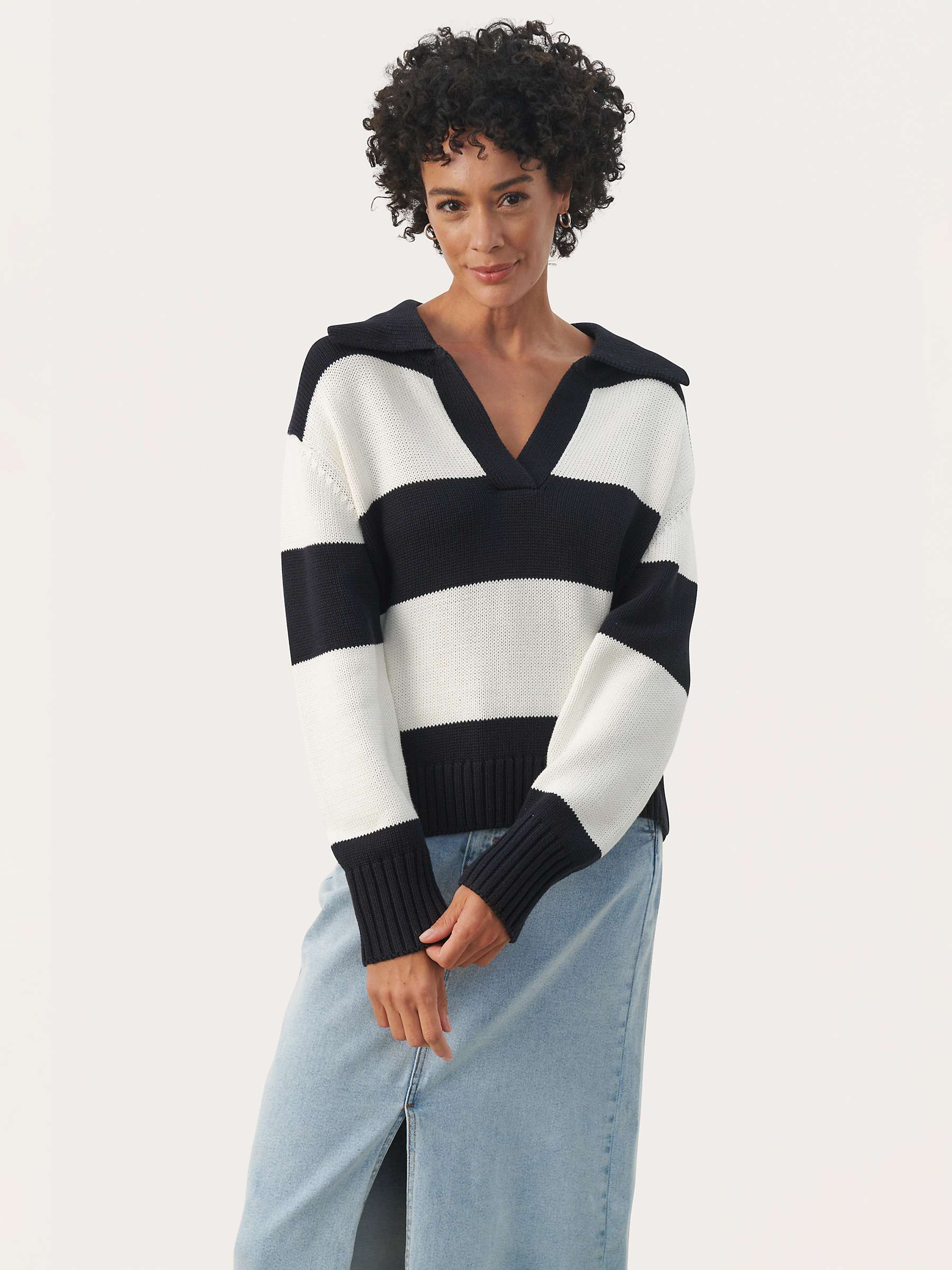 Buy Part Two Elinda Johnny Collar Striped Jumper, Navy/White Online at johnlewis.com