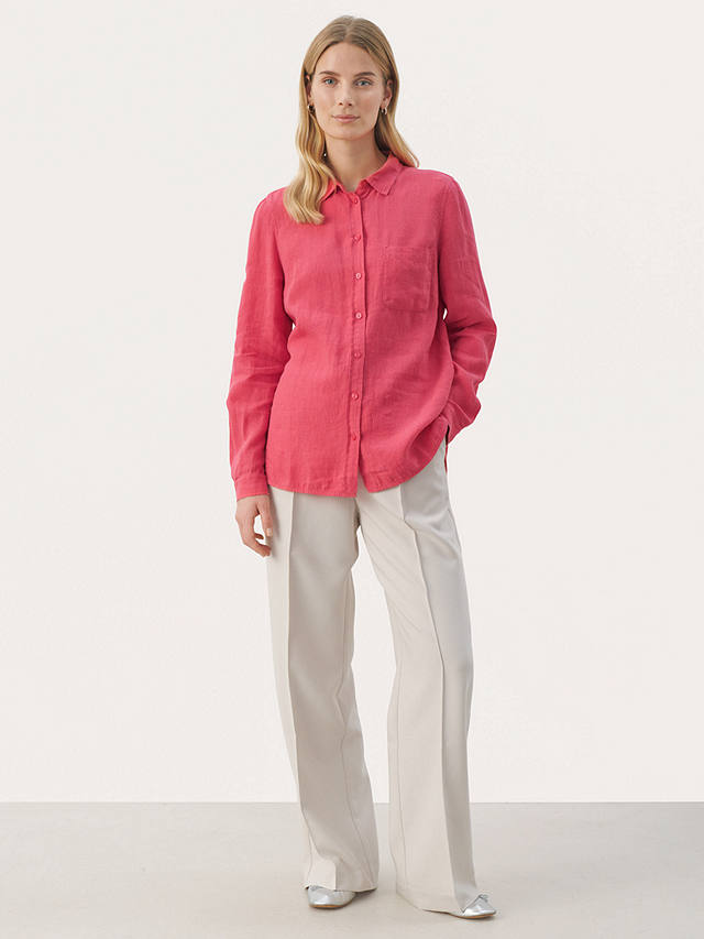 Part Two Kivas Linen Regular Fit Long Sleeve Shirt, Claret Red
