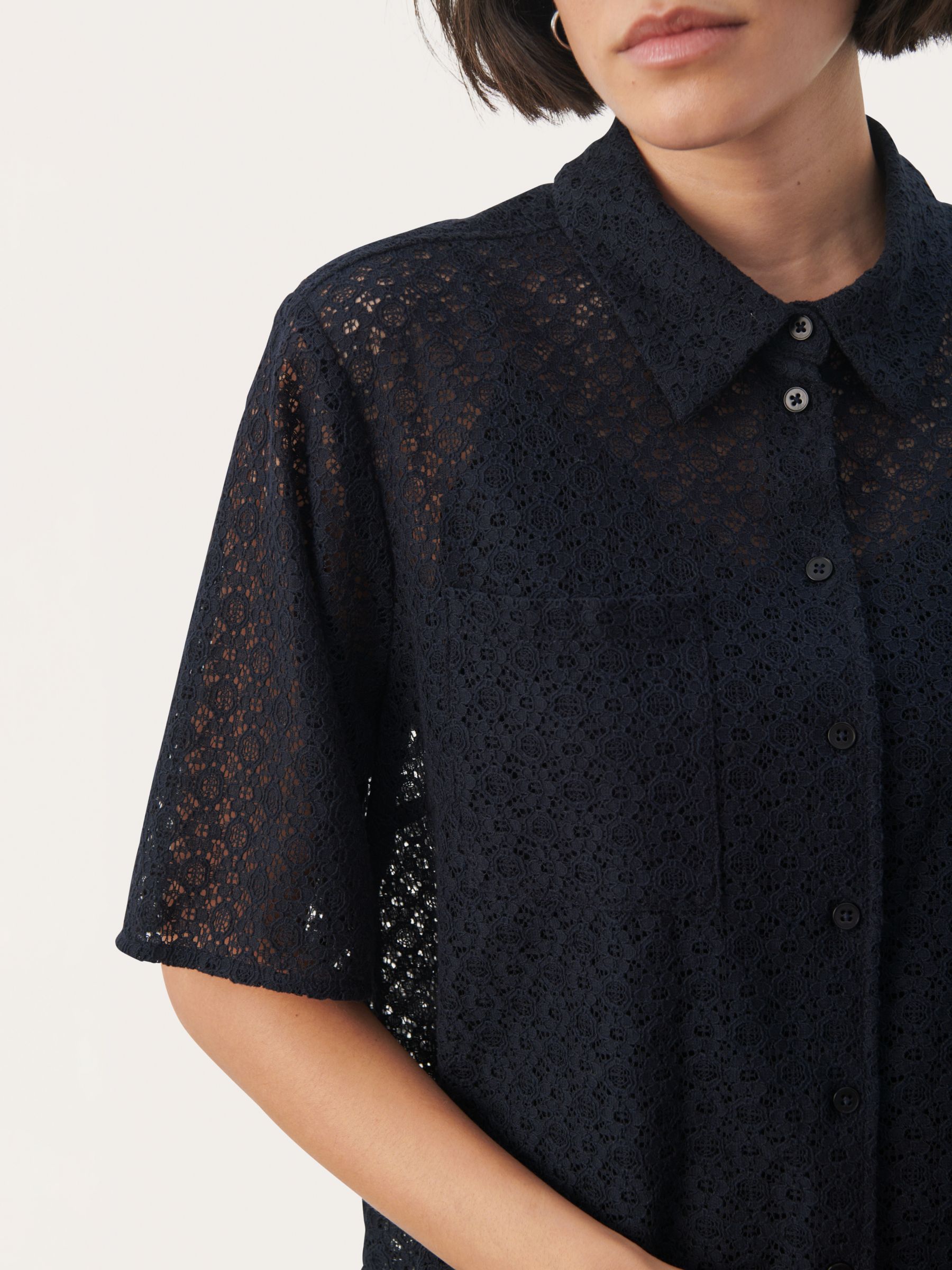 Buy Part Two Ezra Half Sleeve Cotton Lace Shirt, Dark Navy Online at johnlewis.com