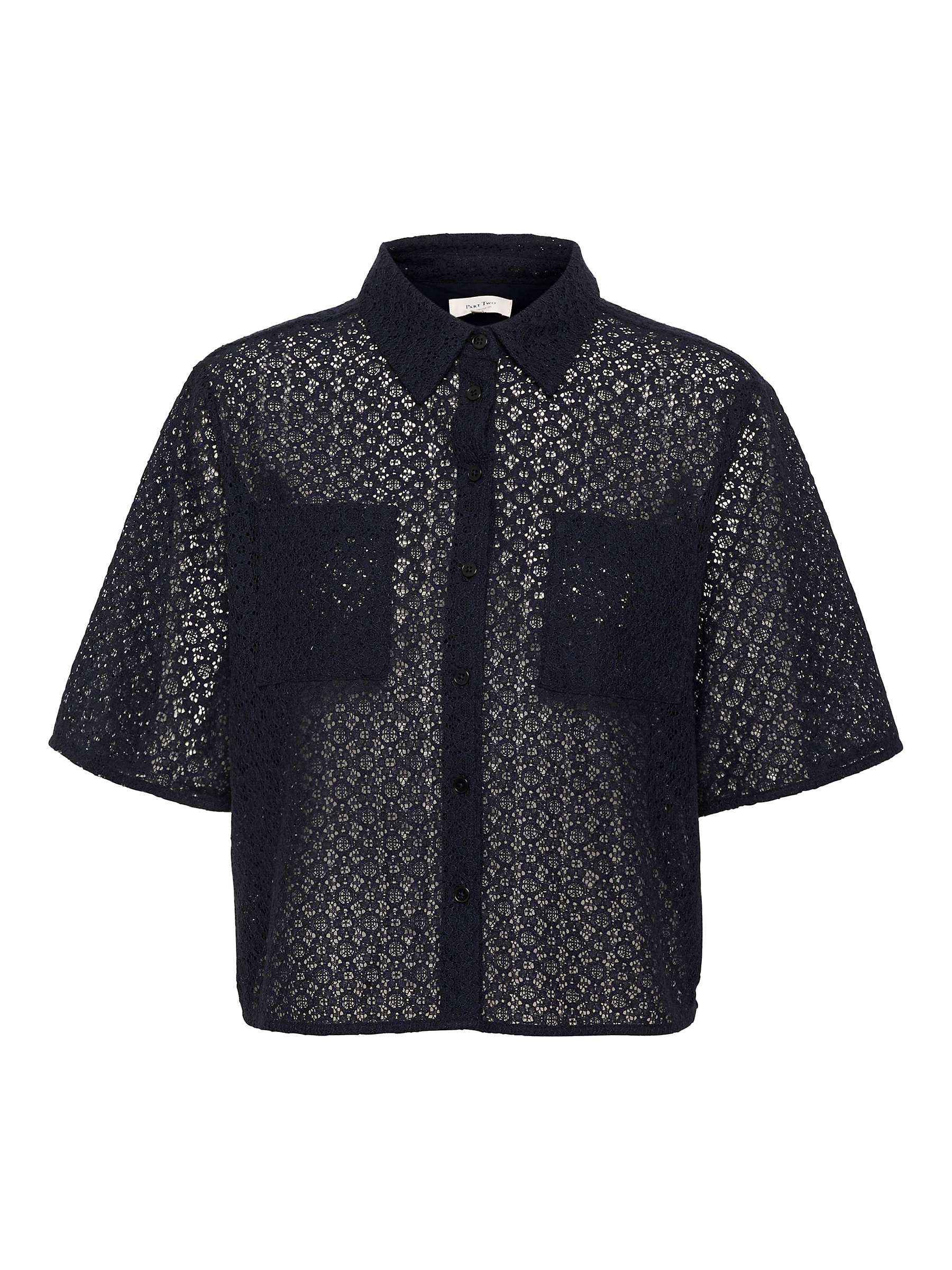 Buy Part Two Ezra Half Sleeve Cotton Lace Shirt, Dark Navy Online at johnlewis.com