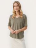 Part Two Curlies Linen V-Neck T-Shirt, Vetiver