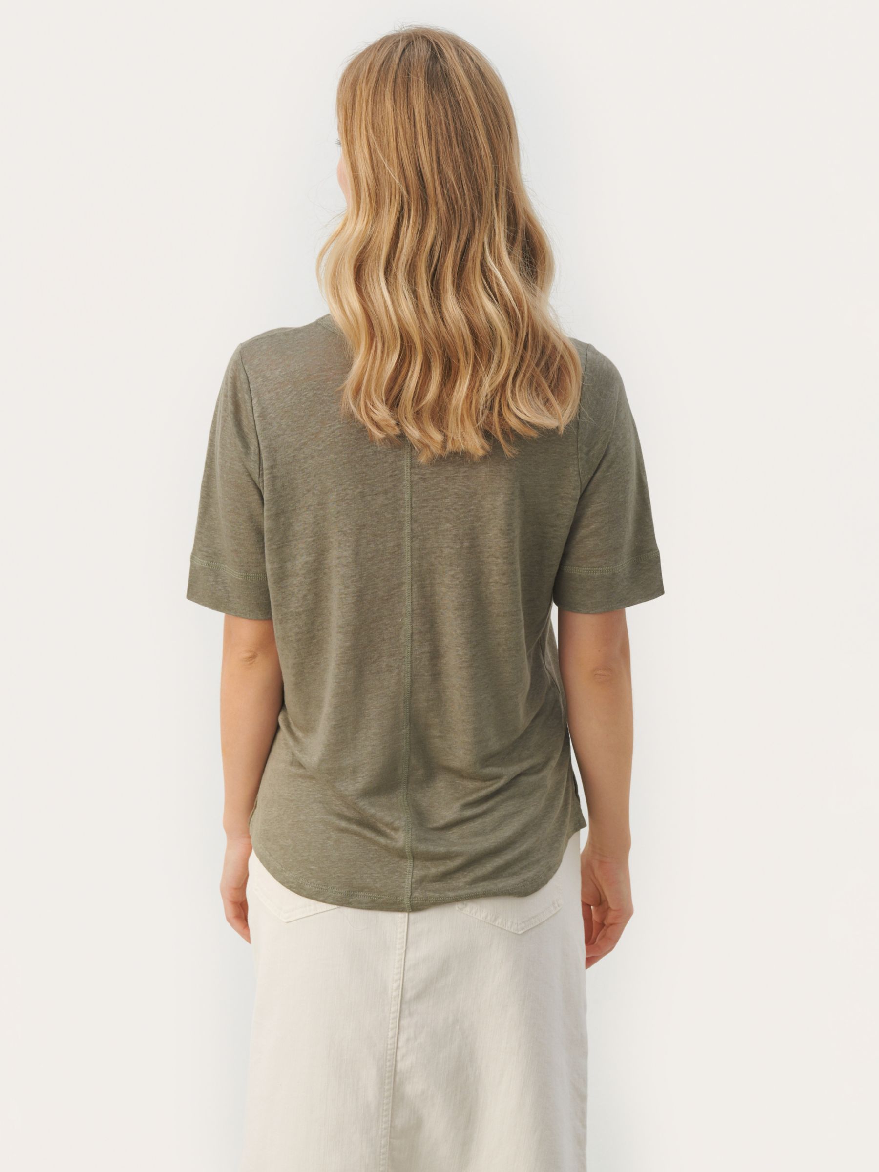 Part Two Curlies Linen V-Neck T-Shirt, Vetiver, L