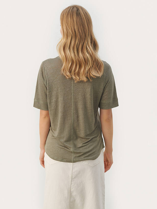 Part Two Curlies Linen V-Neck T-Shirt, Vetiver