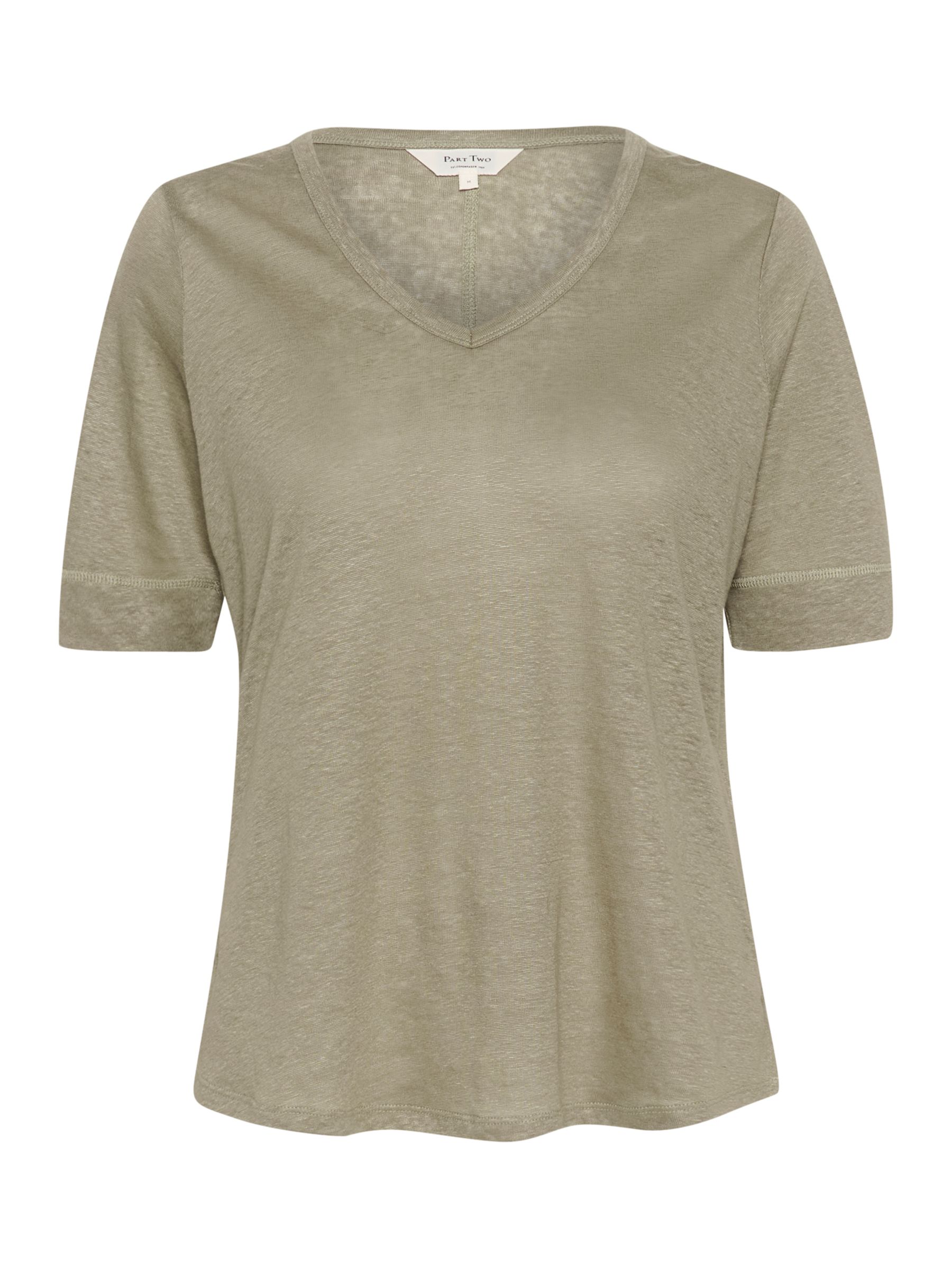 Part Two Curlies Linen V-Neck T-Shirt, Vetiver, L