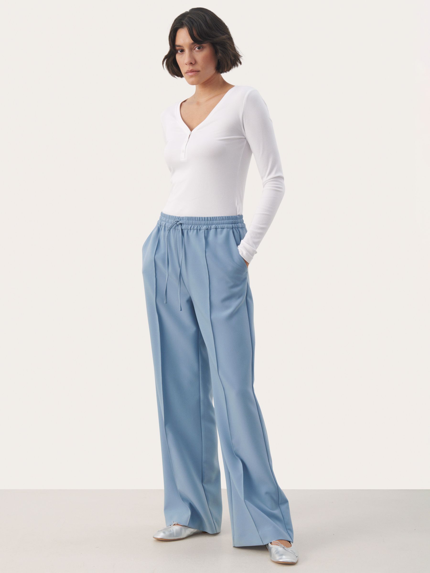 Loose-fitting flapper pants with elastic waist linen straight trousers  slimming J091
