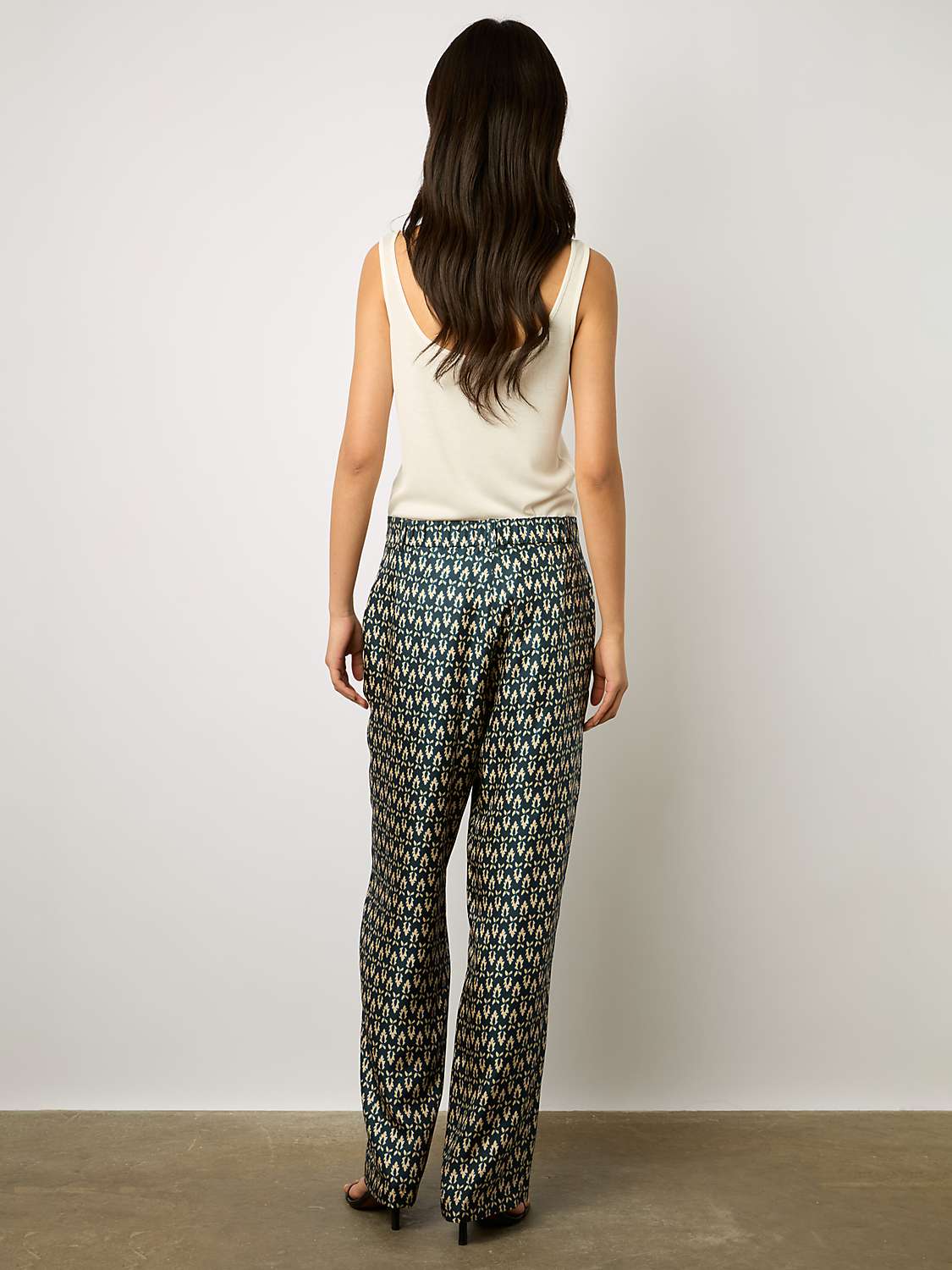Buy Gerard Darel Chanael Leaf Print Wide Leg Silk Trousers, Navy/Ecru Online at johnlewis.com