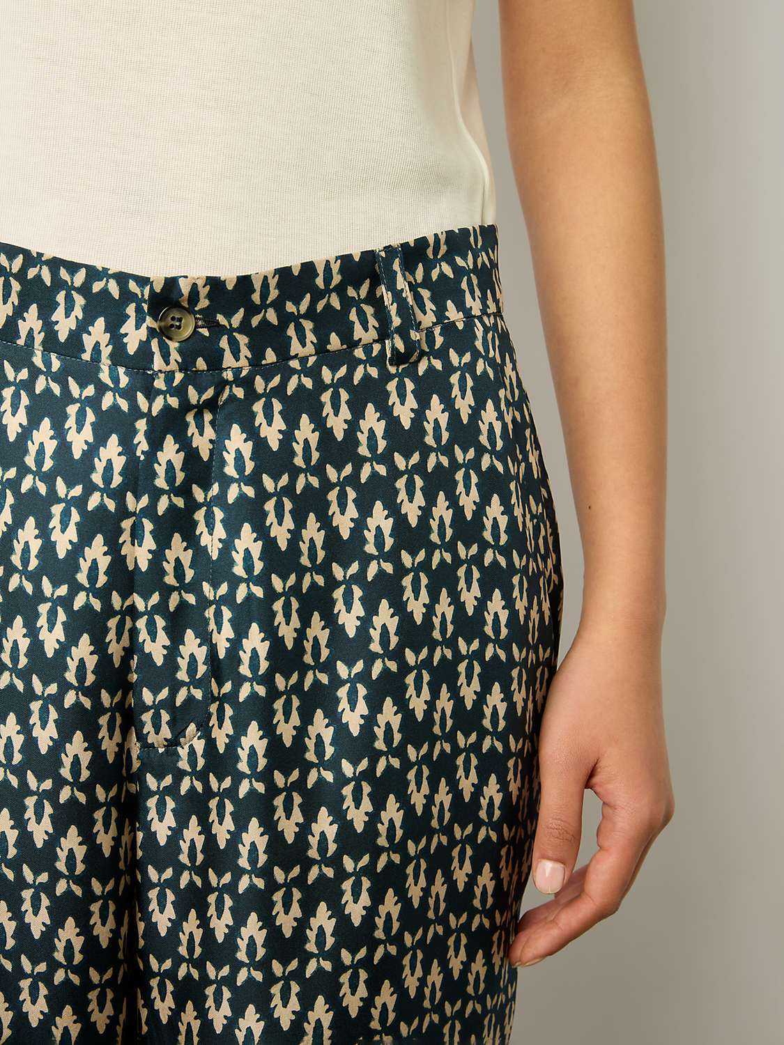 Buy Gerard Darel Chanael Leaf Print Wide Leg Silk Trousers, Navy/Ecru Online at johnlewis.com