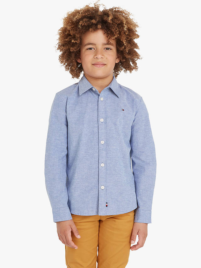 Tommy Hilfiger Kids' Flag Logo Oxford Shirt, Ultra Blue Melange, 14 years