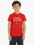 Tommy Hilfiger Kids' Logo Short Sleeve T-Shirt, Fierce Red