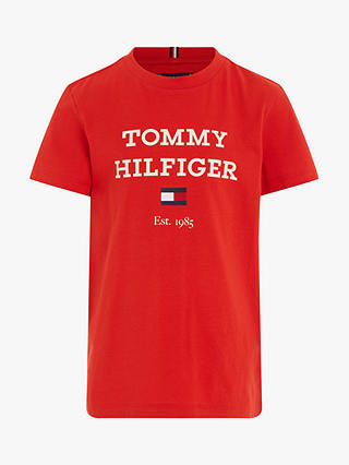 Tommy Hilfiger Kids' Logo Short Sleeve T-Shirt, Fierce Red