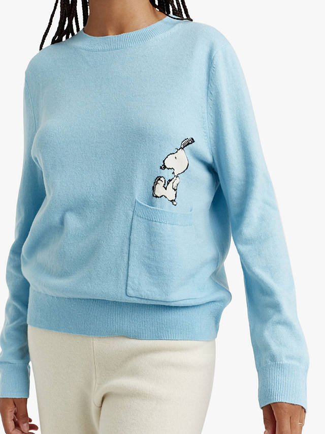 Chinti & Parker Wool and Cashmere Blend Snoopy Pocket Jumper, Tidal Blue