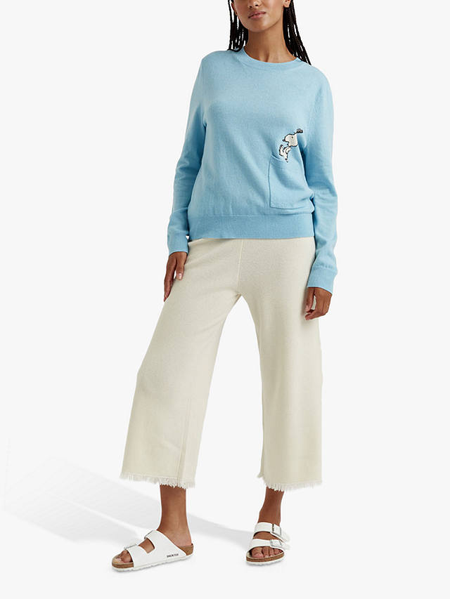 Chinti & Parker Wool and Cashmere Blend Snoopy Pocket Jumper, Tidal Blue