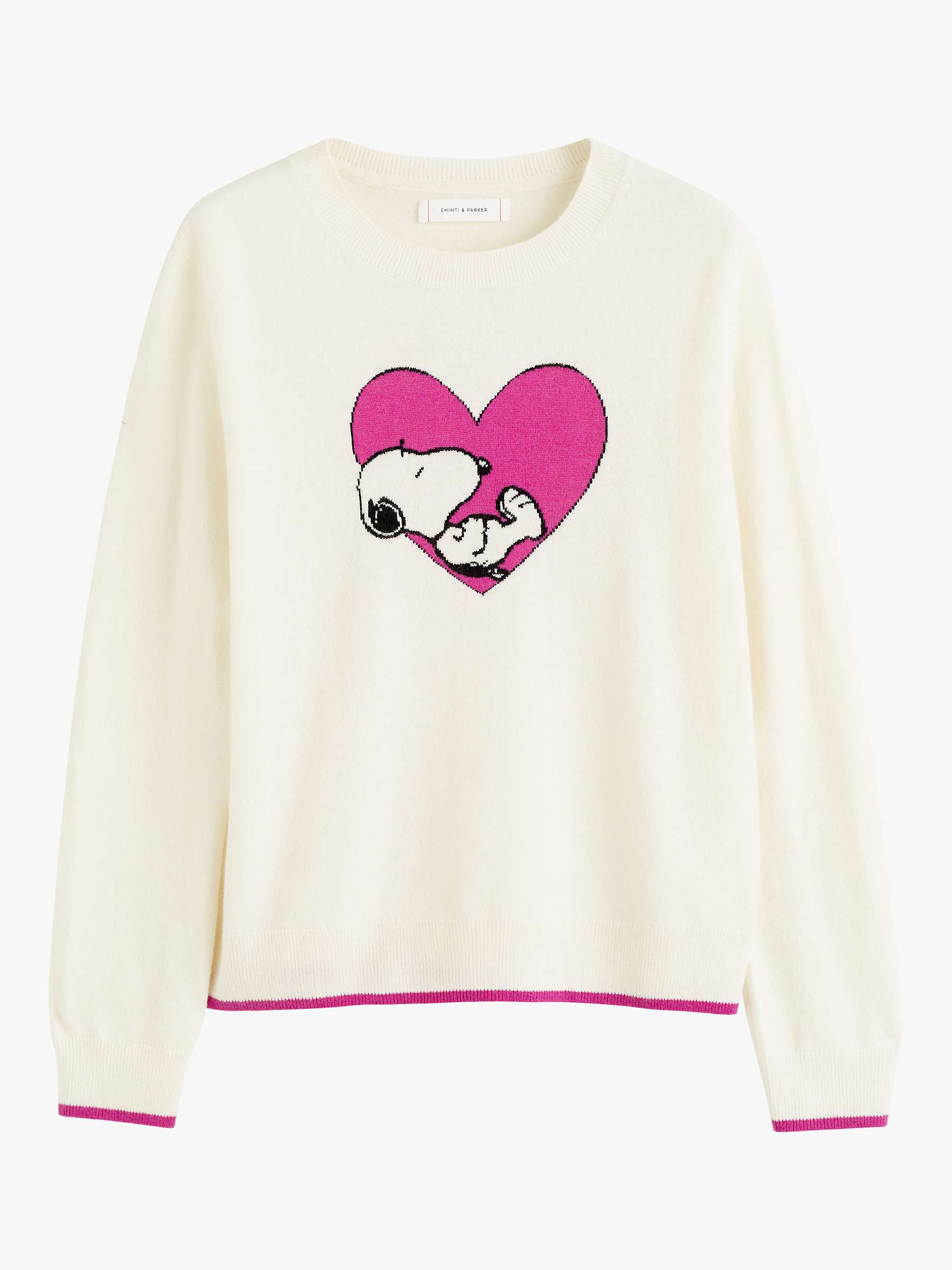 Buy Chinti & Parker Wool and Cashmere Blend Snoopy Love Jumper, Cream/Berry Online at johnlewis.com