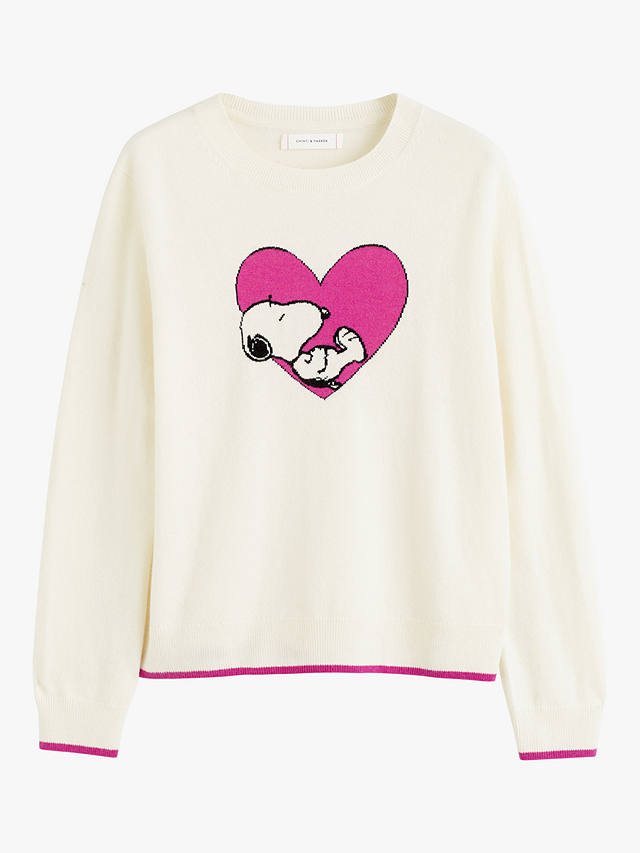 Chinti & Parker Wool and Cashmere Blend Snoopy Love Jumper, Cream/Berry