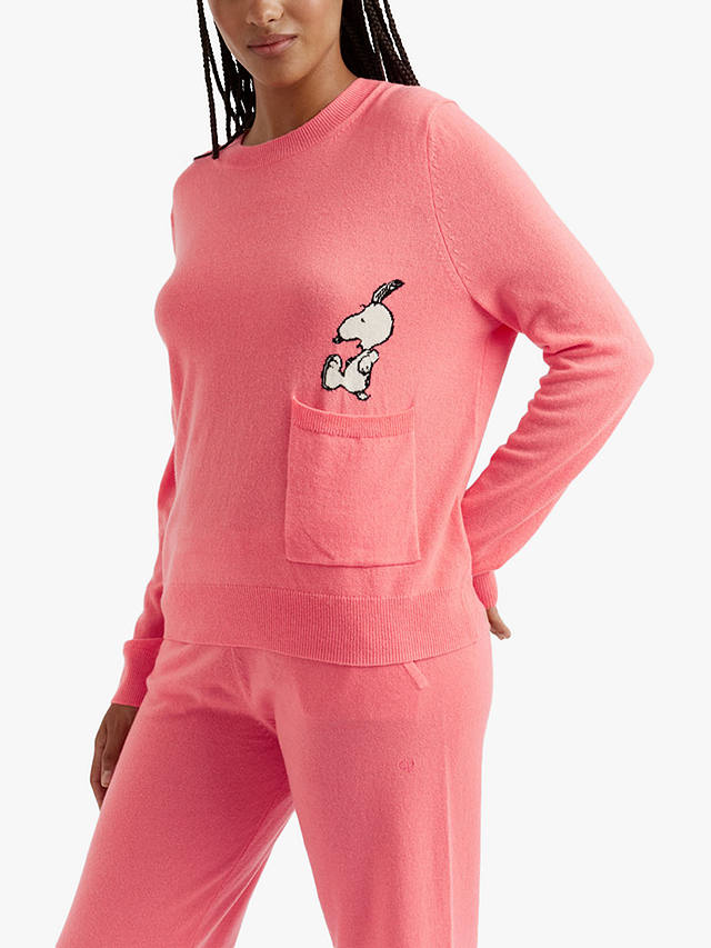 Chinti & Parker Wool and Cashmere Blend Snoopy Pocket Jumper, Living Coral