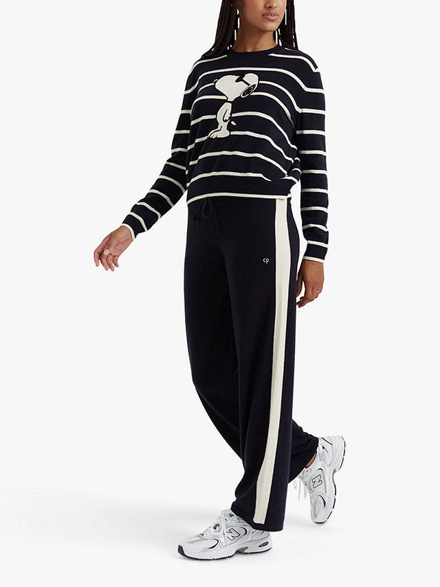 Chinti & Parker Wool and Cashmere Blend Striped Snoopy Jumper, Deep Navy