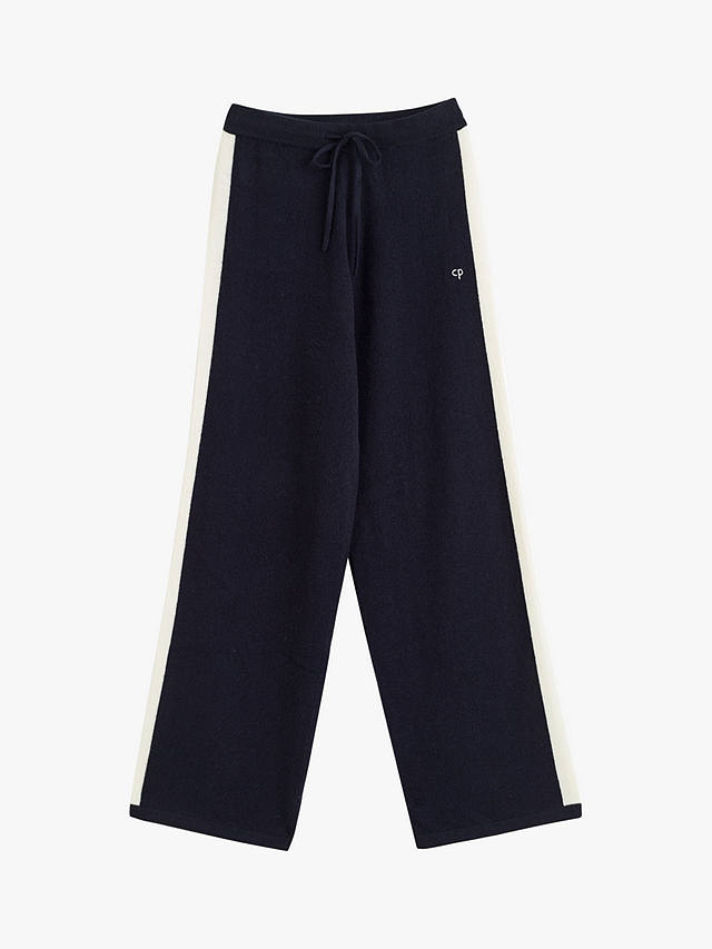 Chinti & Parker Wool and Cashmere Blend Woodstock Wide Leg Trousers, Deep Navy/Multi