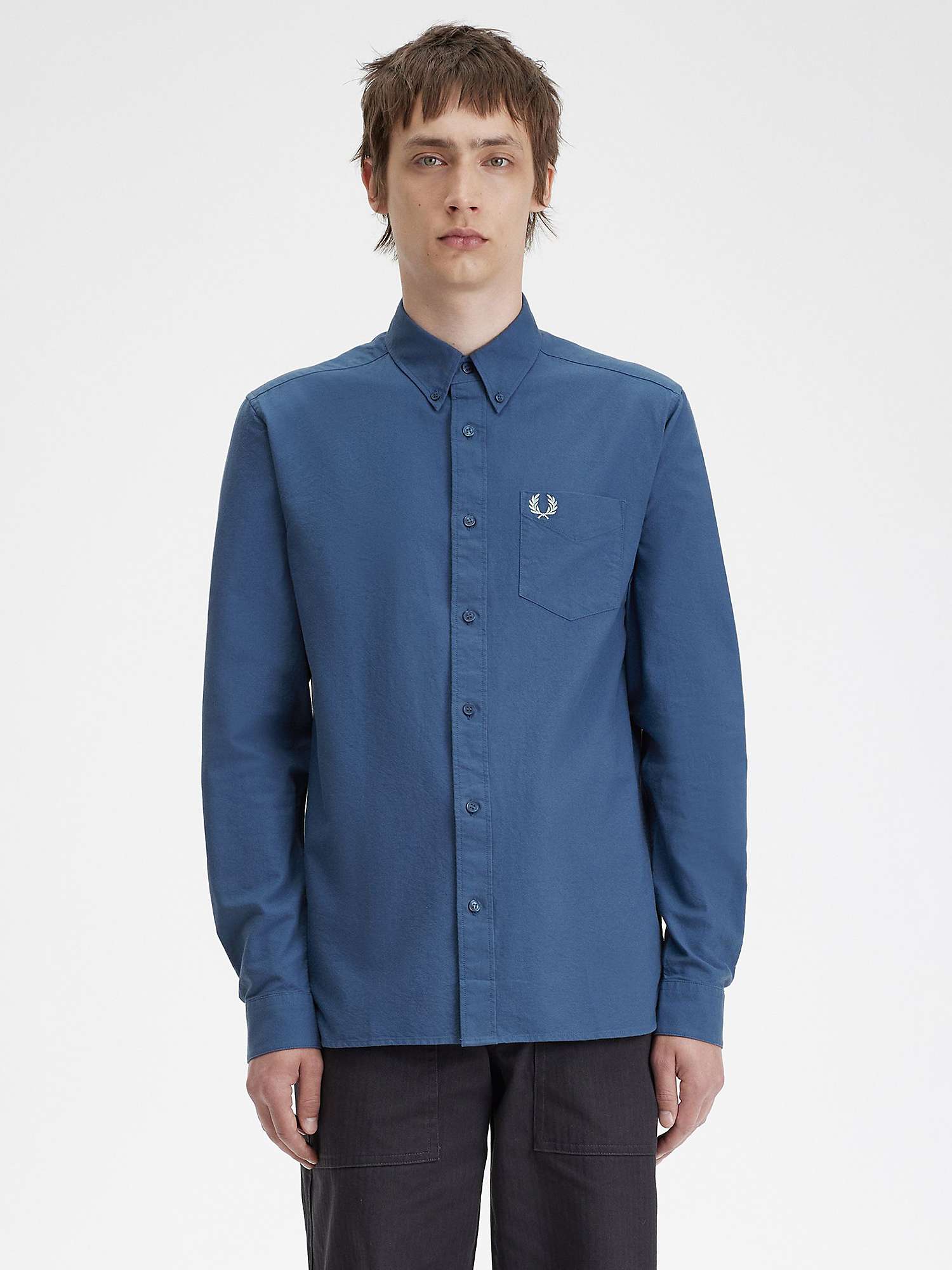 Buy Fred Perry Oxford Long Sleeve Shirt, Midnight Blue Online at johnlewis.com