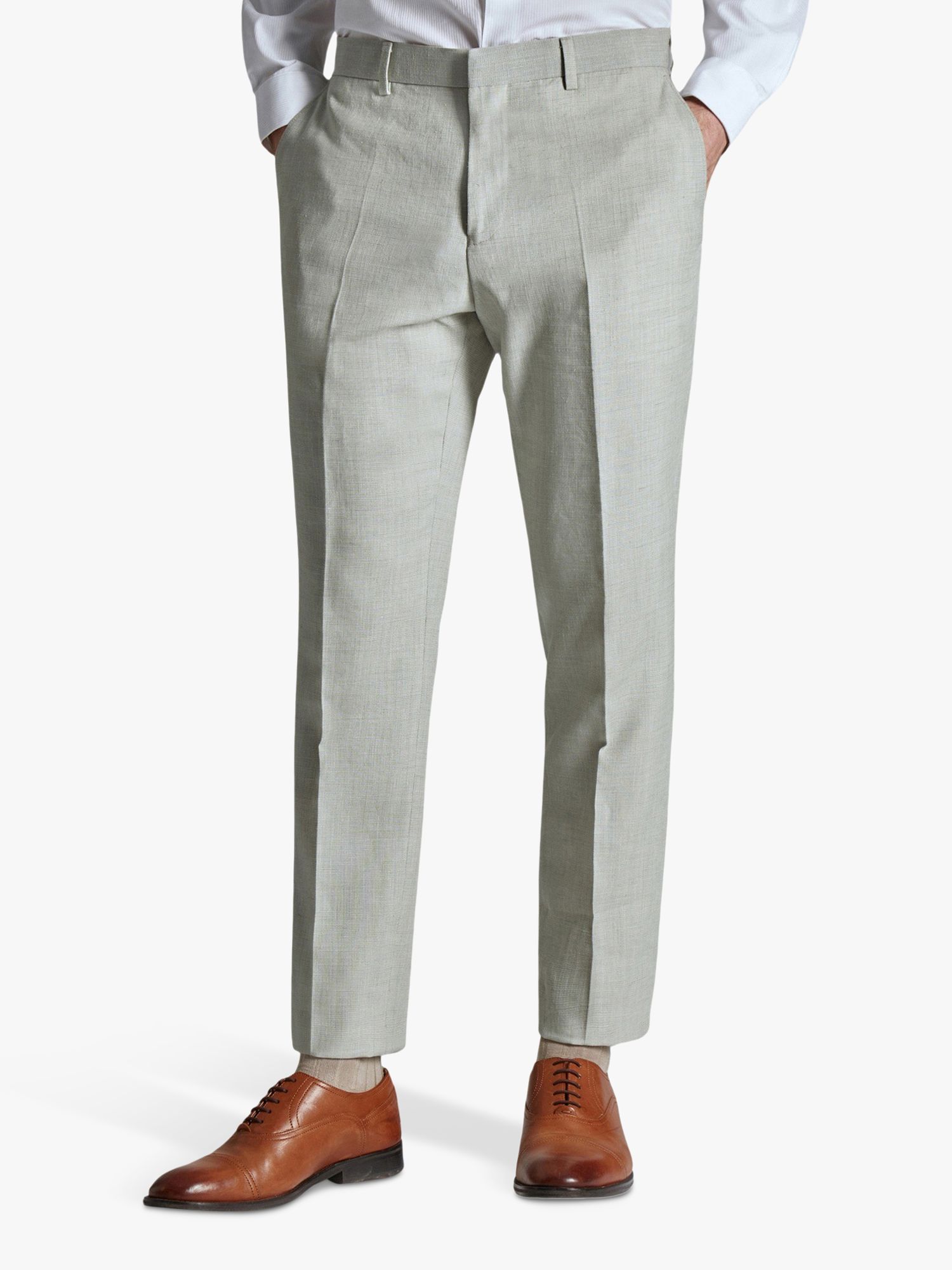 Slim Fit Taupe Matte Linen Trousers