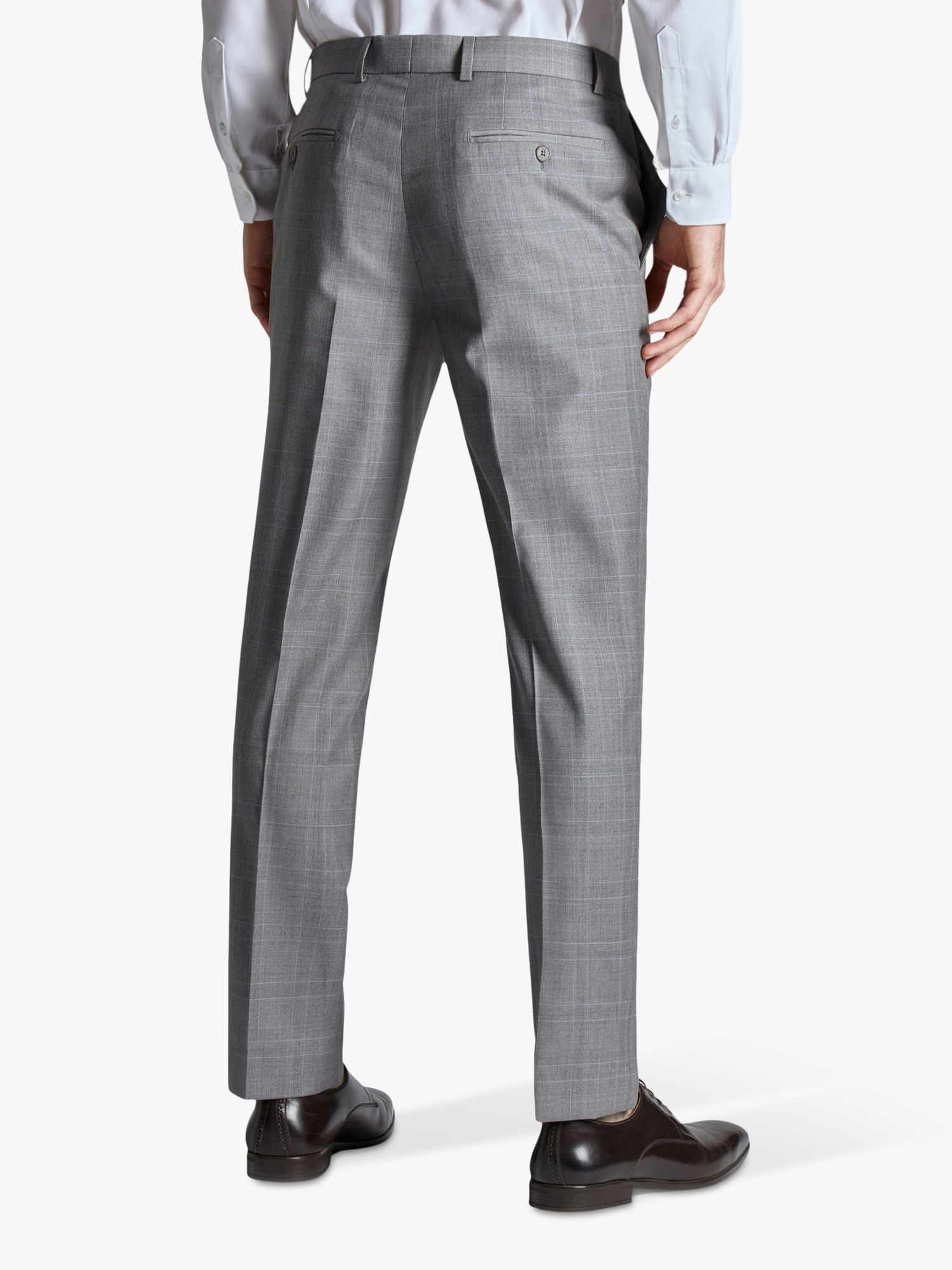 Ted Baker Soft Check Slim Fit Wool Blend Trousers, Grey, 32S