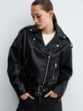 Mango Gift Faux Leather Biker Jacket, Black