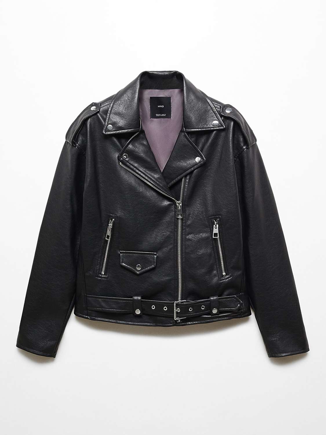Buy Mango Gift Faux Leather Biker Jacket, Black Online at johnlewis.com