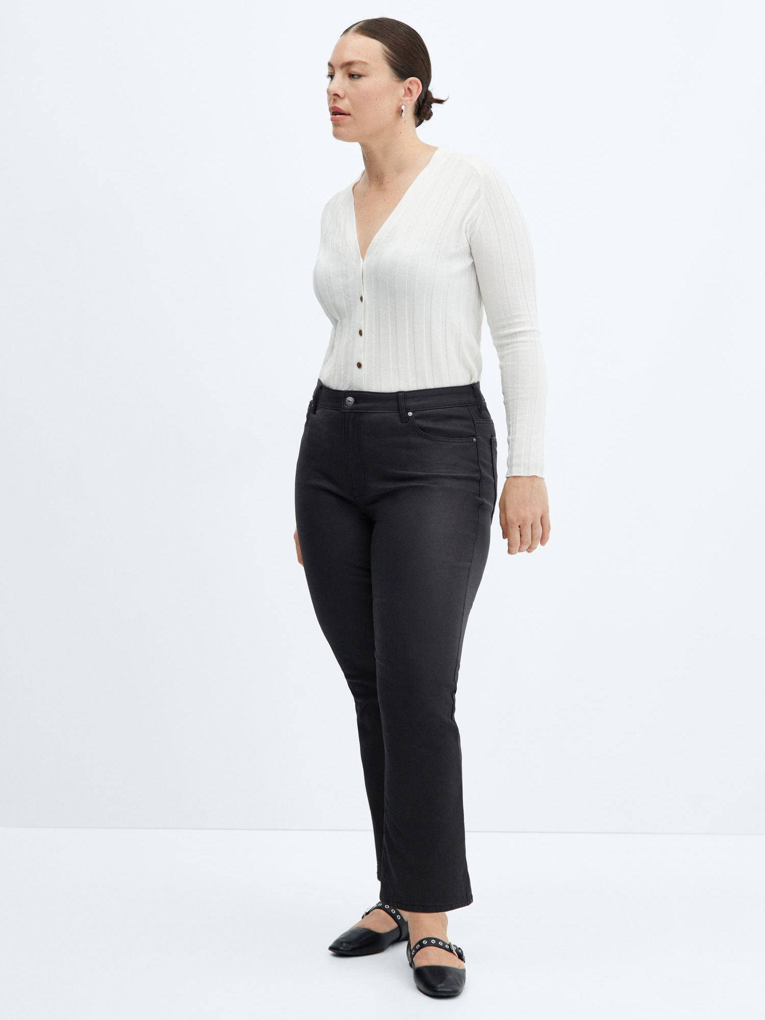 Buy Mango Sienna Waxed Flared Cropped Jeans, Black Online at johnlewis.com