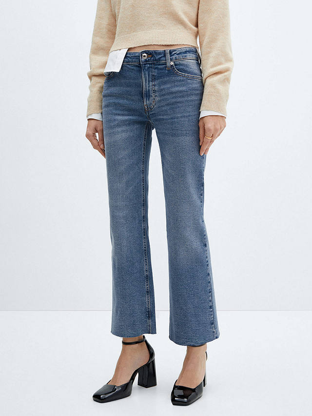 Mango Sienna Cropped Flared Jeans, Light Blue