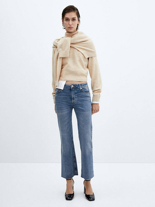 Mango Sienna Cropped Flared Jeans, Light Blue