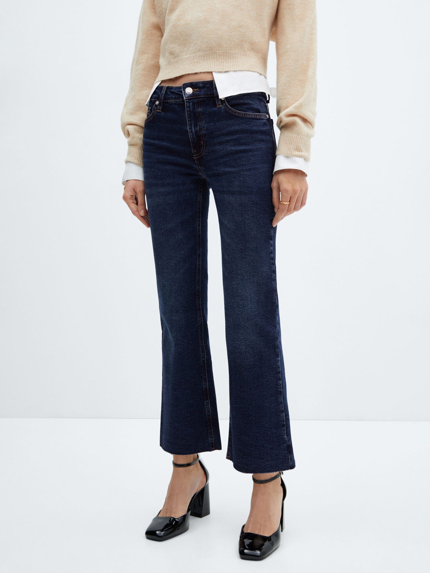 Mango Sienna Cropped Flared Jeans, Open Blue, 4