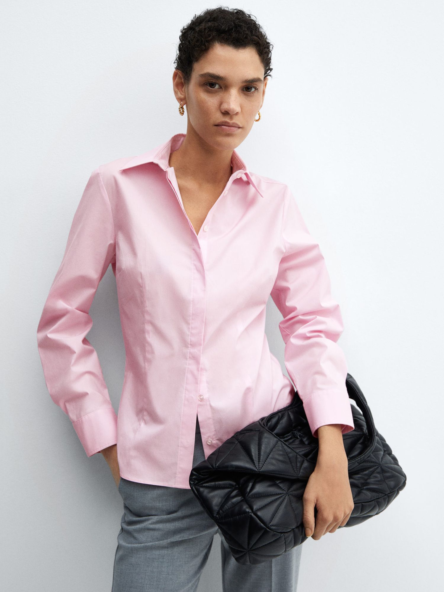Mango Sofia Essential Long Sleeve Shirt, Pink at John Lewis & Partners