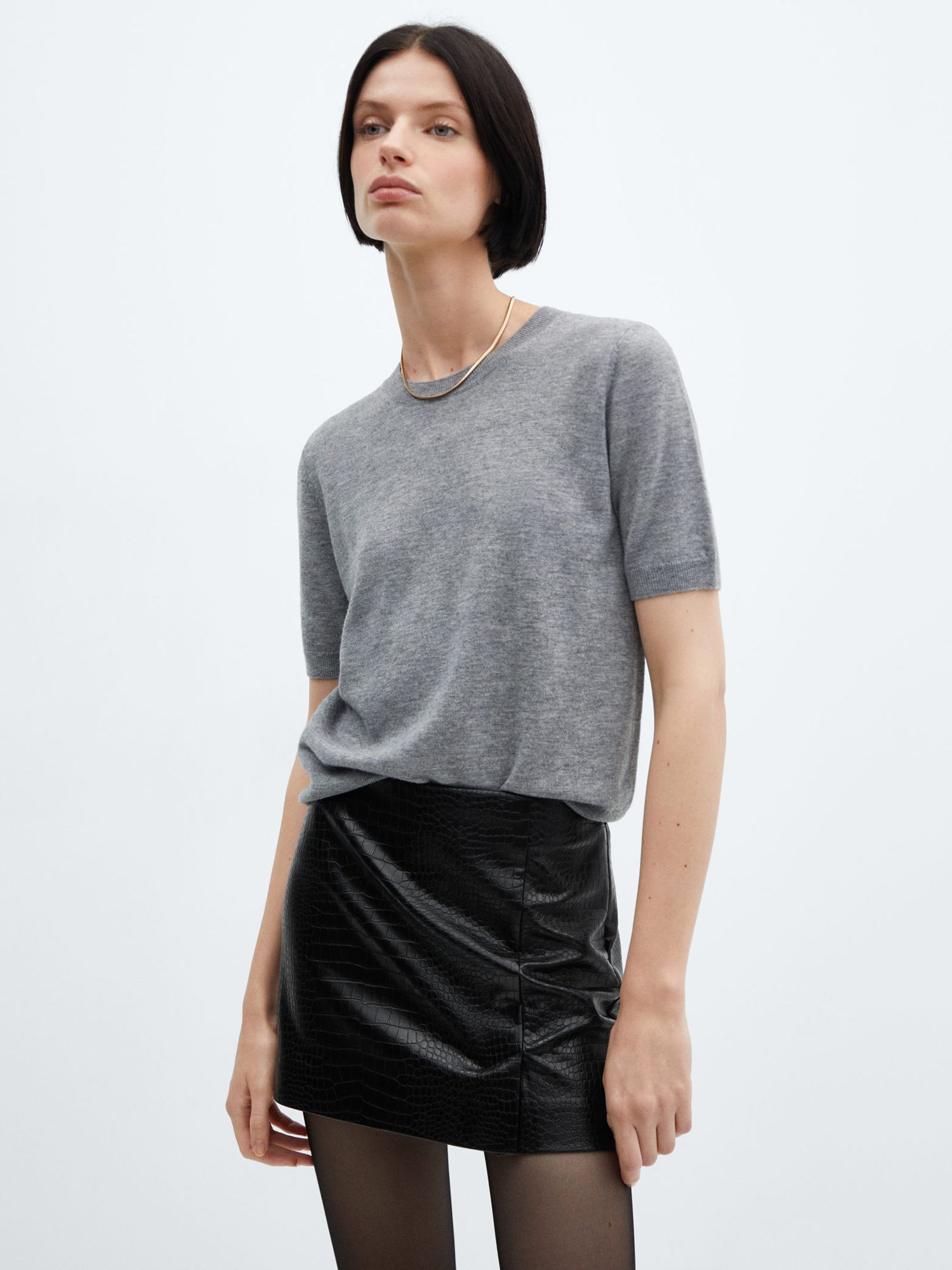 Buy Mango Croco Faux Leather Mini Skirt, Black Online at johnlewis.com