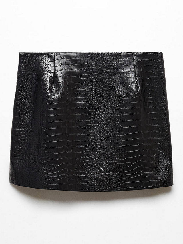 Mango Croco Faux Leather Mini Skirt, Black
