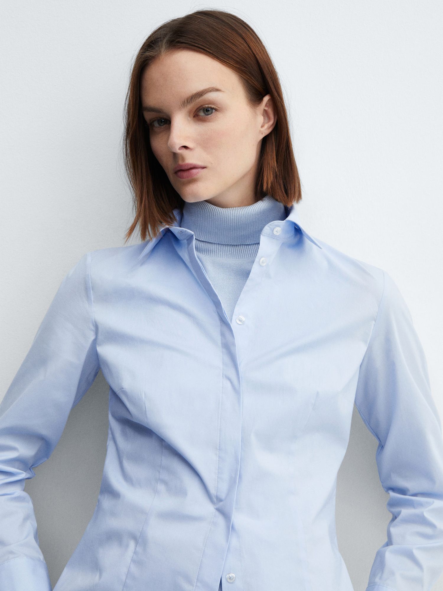 Mango Sofia Essential Long Sleeve Shirt, Pastel Blue, 14