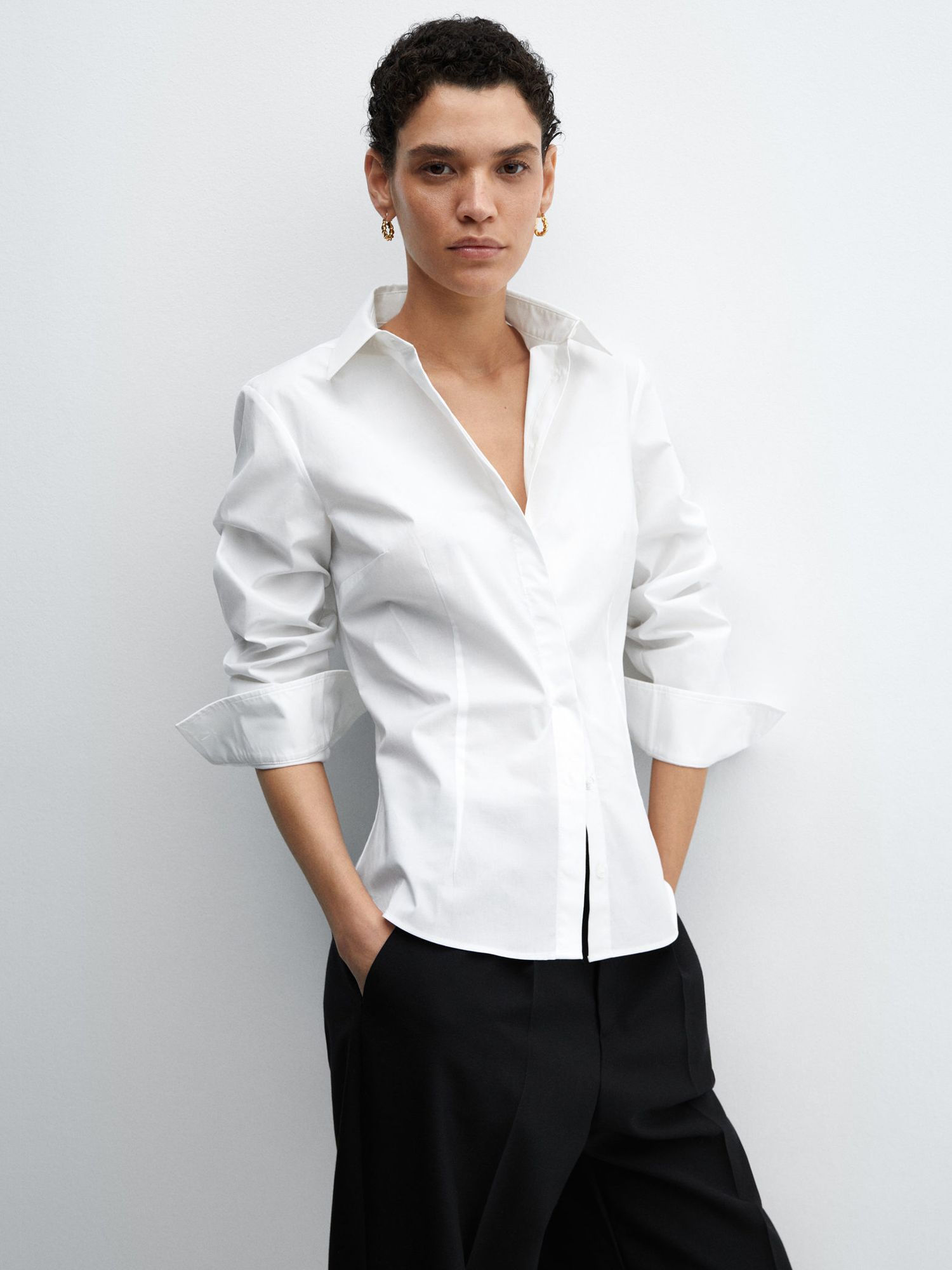 Mango Sofia Essential Long Sleeve Shirt, White at John Lewis & Partners