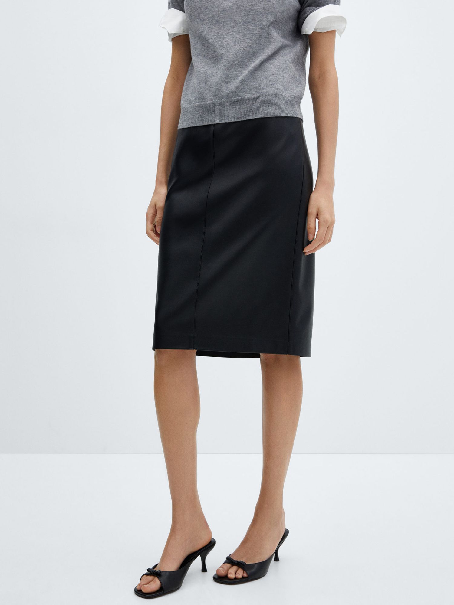 Mango Faux Leather Pencil Skirt, Black at John Lewis & Partners