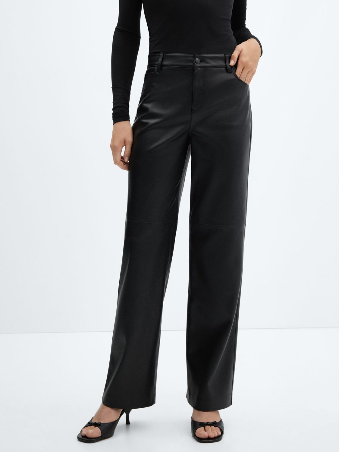 Soaked In Luxury Kaylee Faux Leather Kick Flare Trousers, Black at John  Lewis & Partners